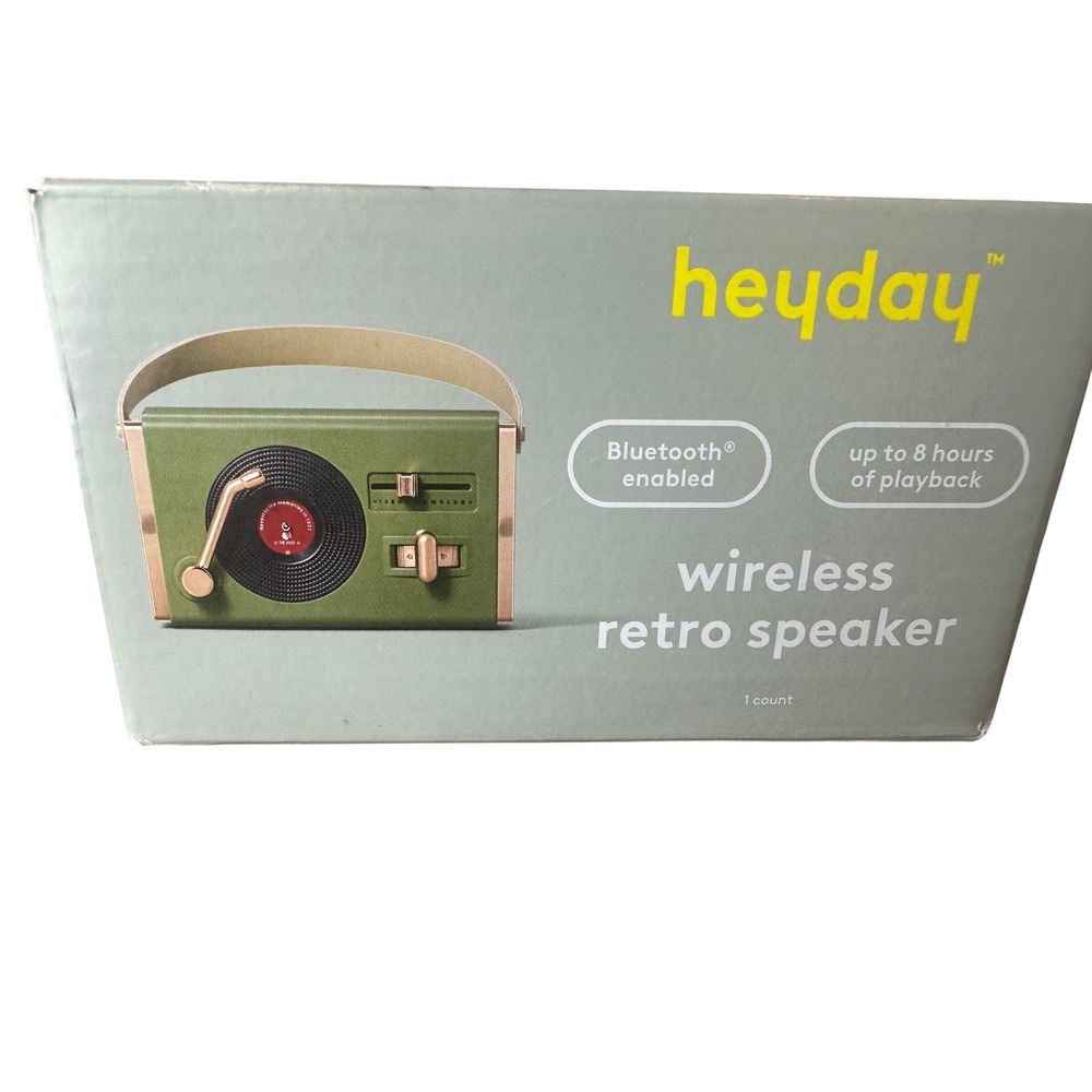 Heyday Wireless Retro Speaker Bluetooth Olive Green Record Player Style